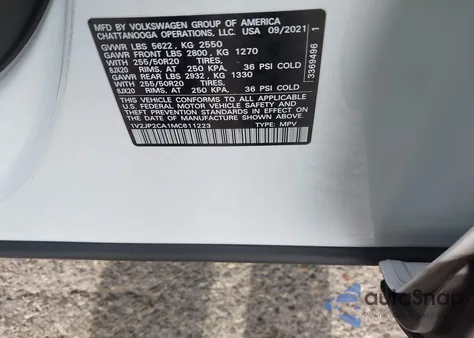 2021 Volkswagen Atlas 2.0T Se W/Technology z USA, uszkodzony, nr VIN 1V2JP2CA1MC611223